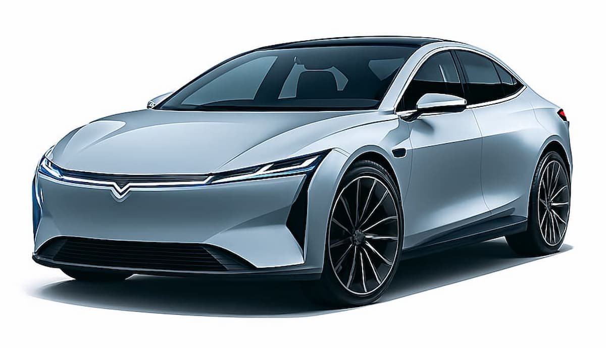 Auto eléctrico de alta gama con diseño aerodinámico y faros LED